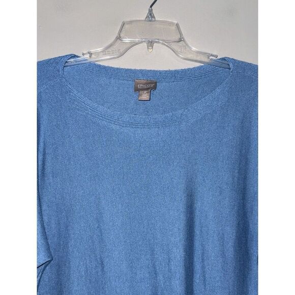Chicos 2 Cashmere Blend Sweater Soft Cozy Boat Neck Dusty Blue Classic 12/14 Lg - Picture 5 of 13